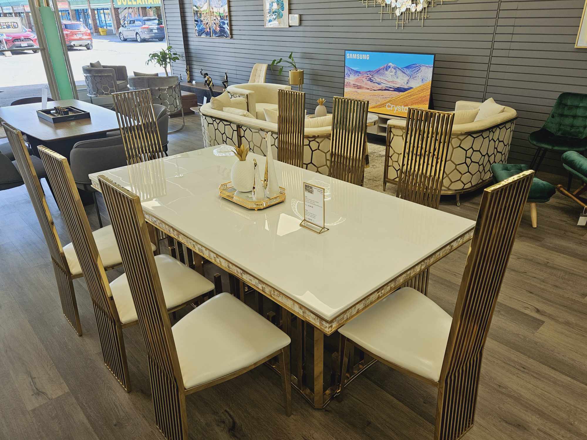 Golden Spikes Stainless Steel Marble Top Dining Table