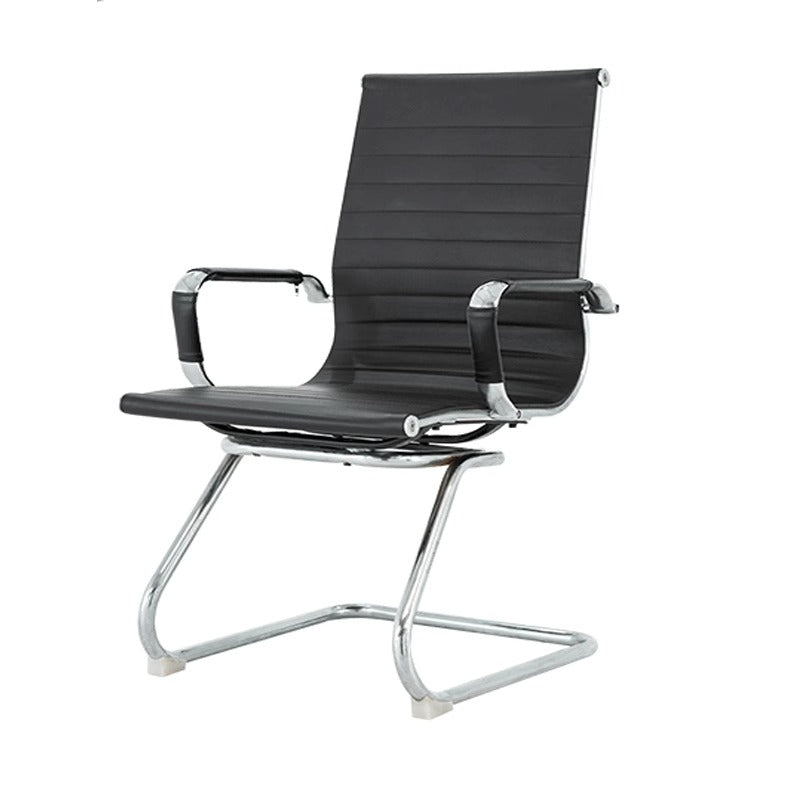 Black Low Back Stationary Leather Office Chair