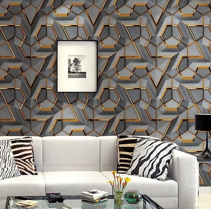 3D Gold and Gray Geometric Waterproof Wallpaper - Northern Interiors