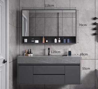 Gray Luxury Wall Mount Bathroom Vanity & LED Mirror Cabinet Set