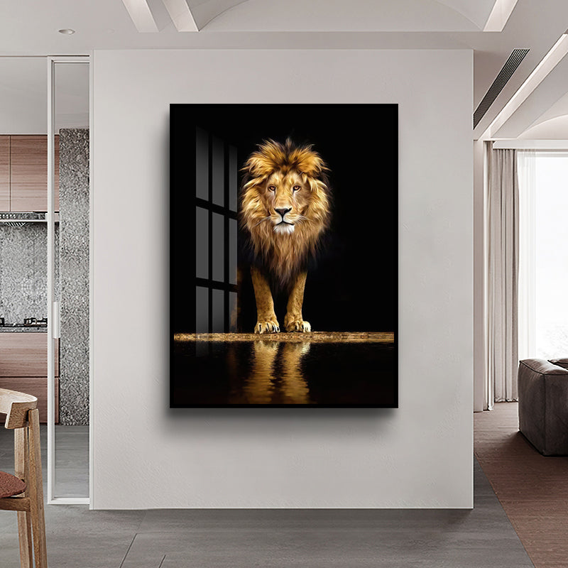 Majestic Lion Crystal Porcelain Framed Print Wall Art