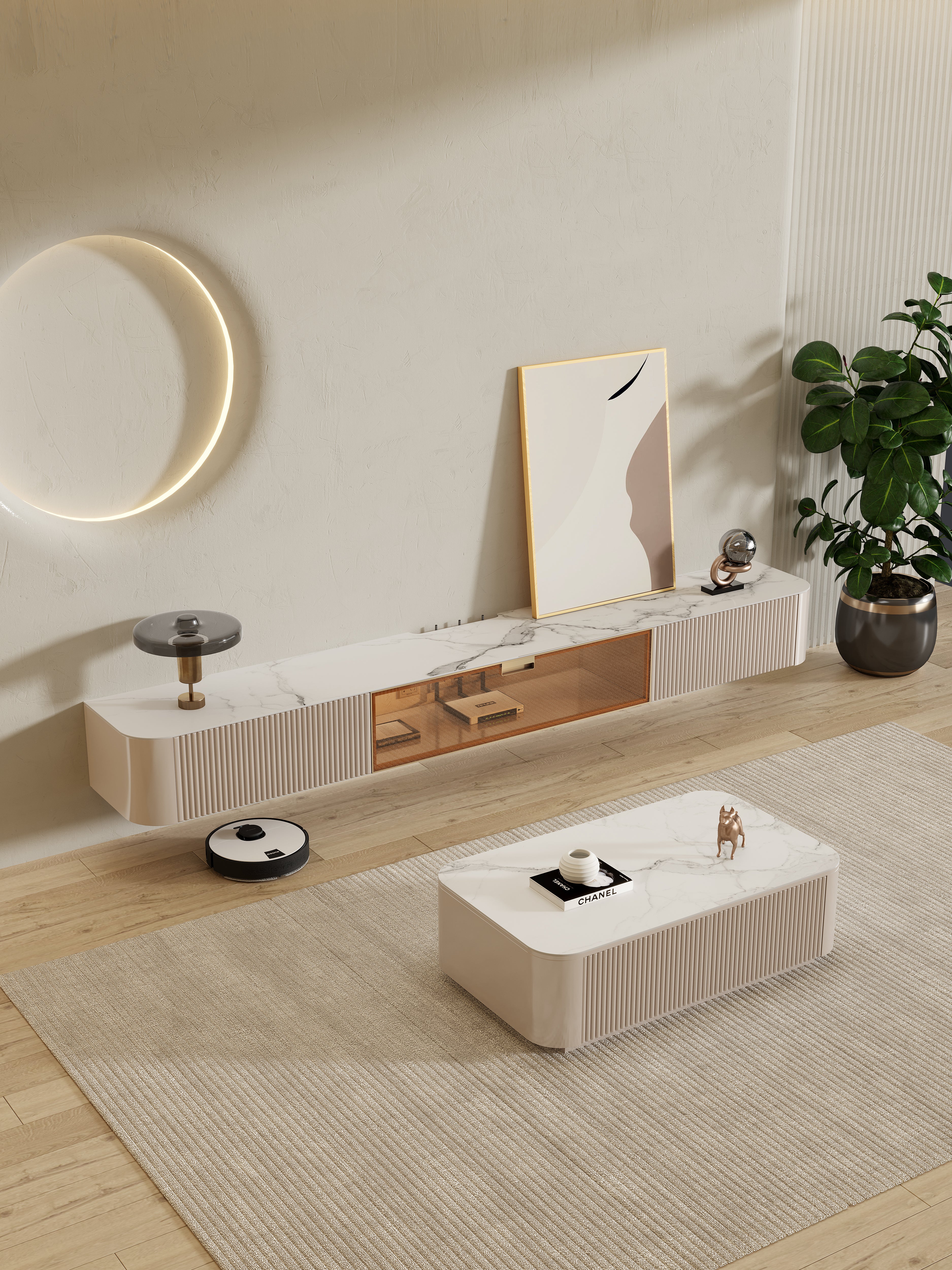 LuxeVision Luxury Wall Mount TV Cabinet and Coffee Table Set