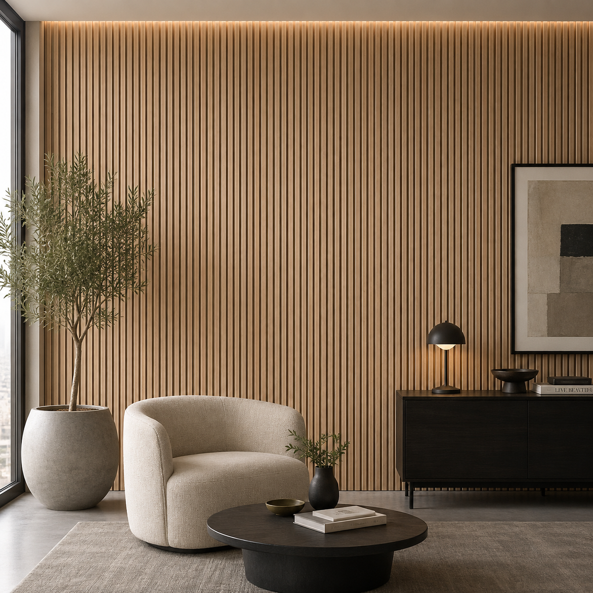 Acoustic Wood Slatwall Panel with Grey Felt