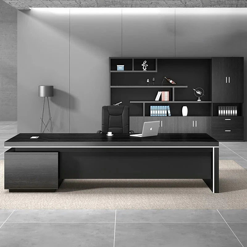 Black Executive Luxury Office Desk with Display Shelves