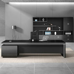 Black Executive Luxury Office Desk with Display Shelves