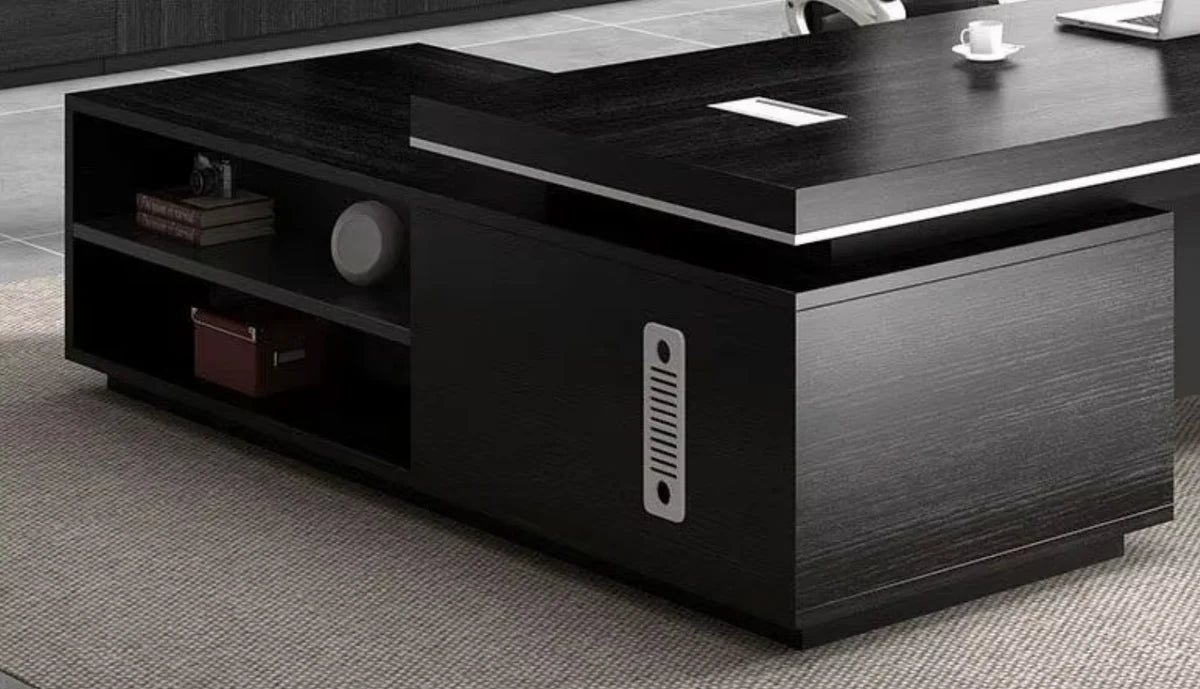 Black Executive Luxury Office Desk with Display Shelves