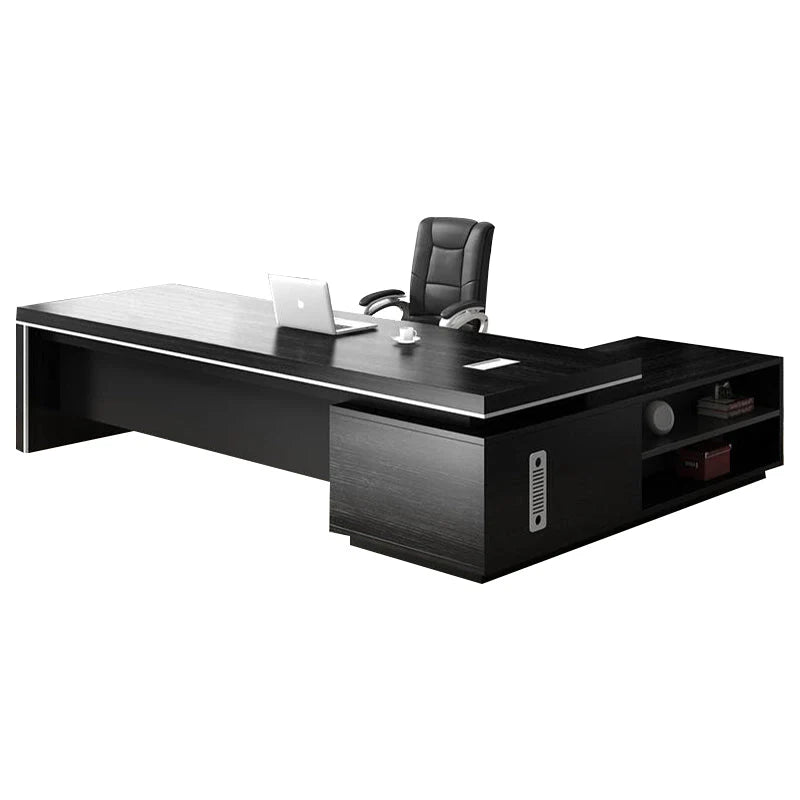 Black Executive Luxury Office Desk with Display Shelves