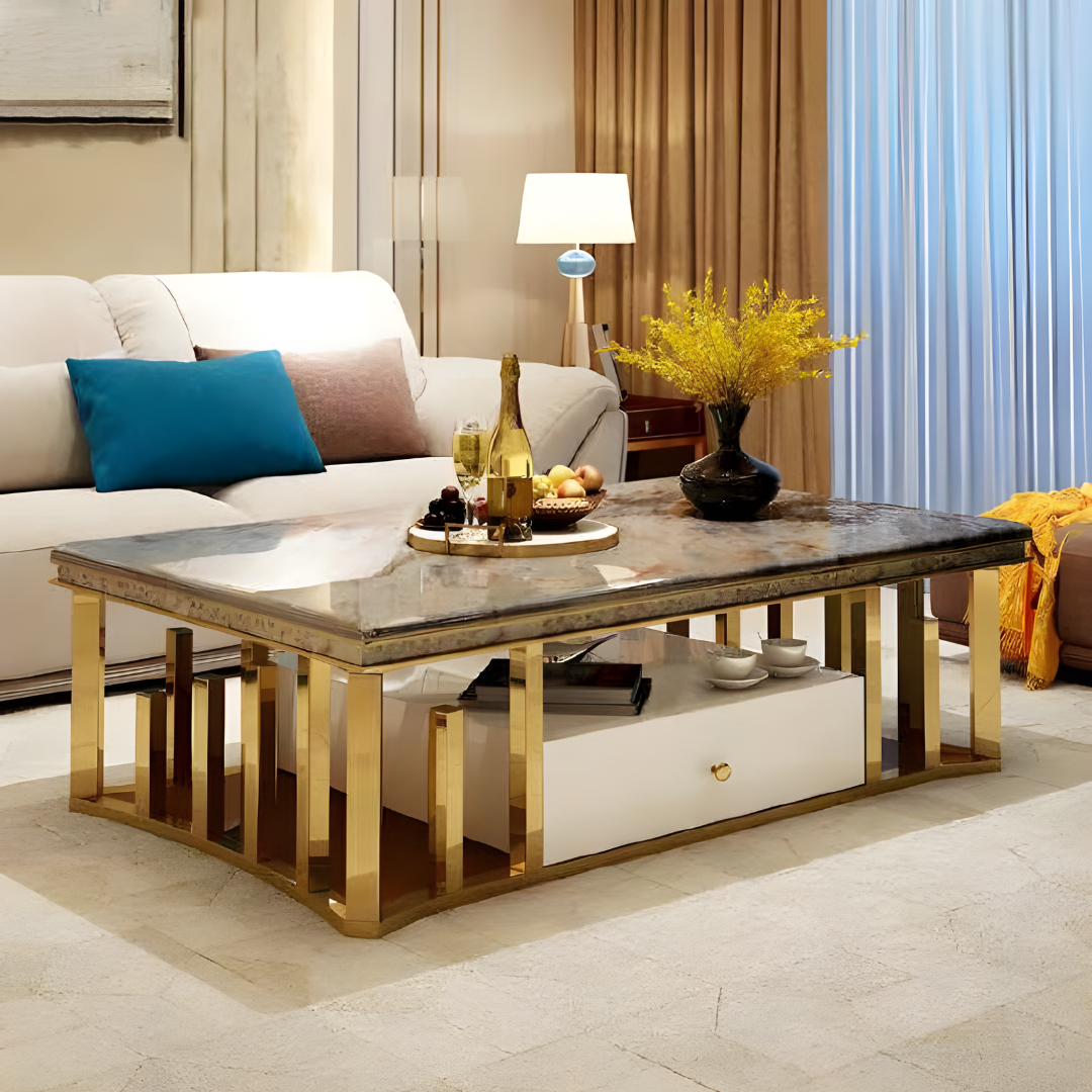 Golden Spikes Marble Top Coffee Table