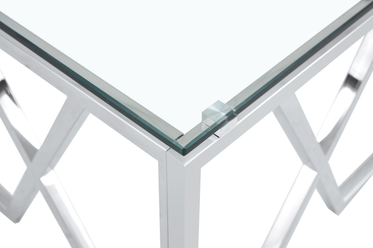 TABLUXE Stainless Steel and Glass Top Coffee Table