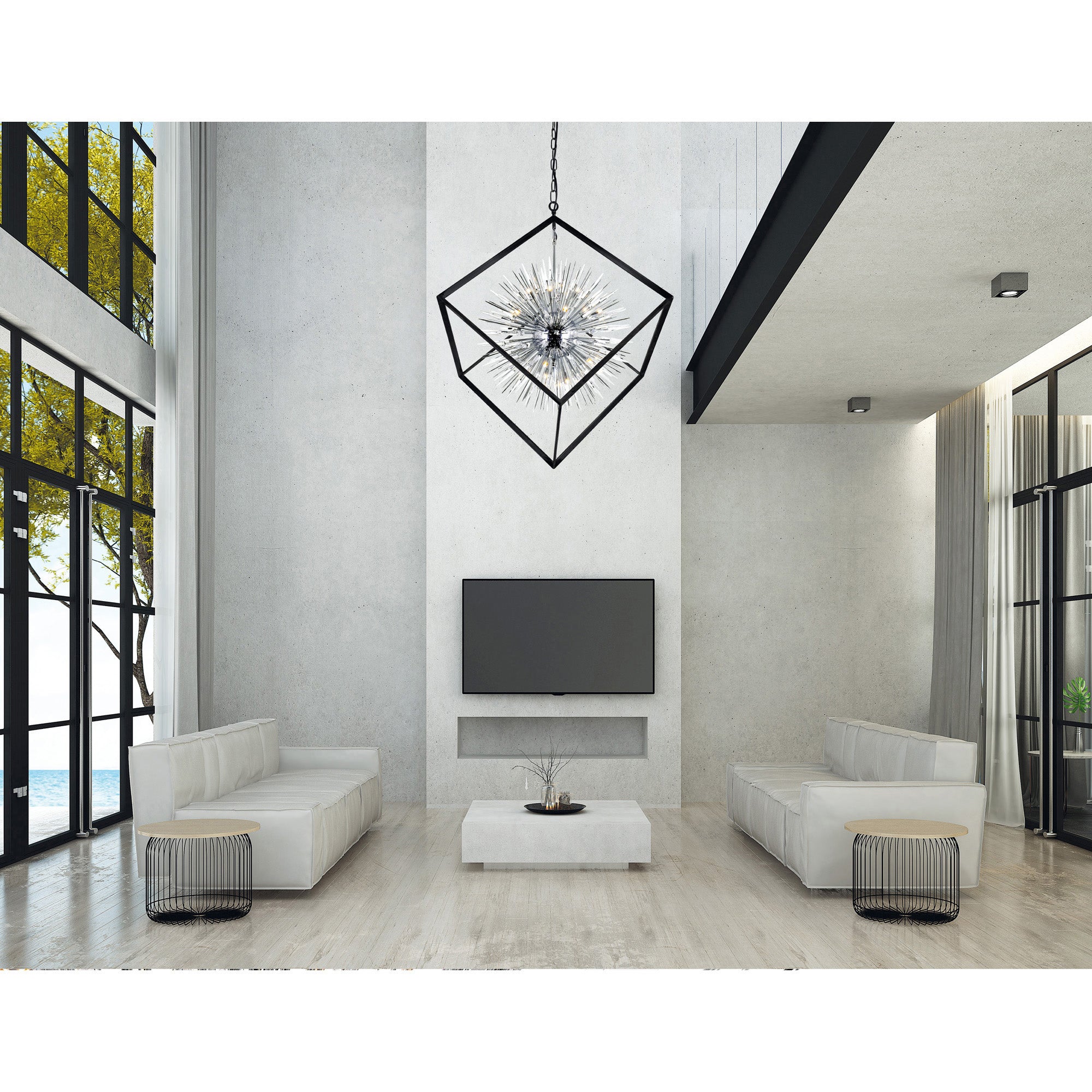 Starburst Light Chandelier With Chrome & Black Finish