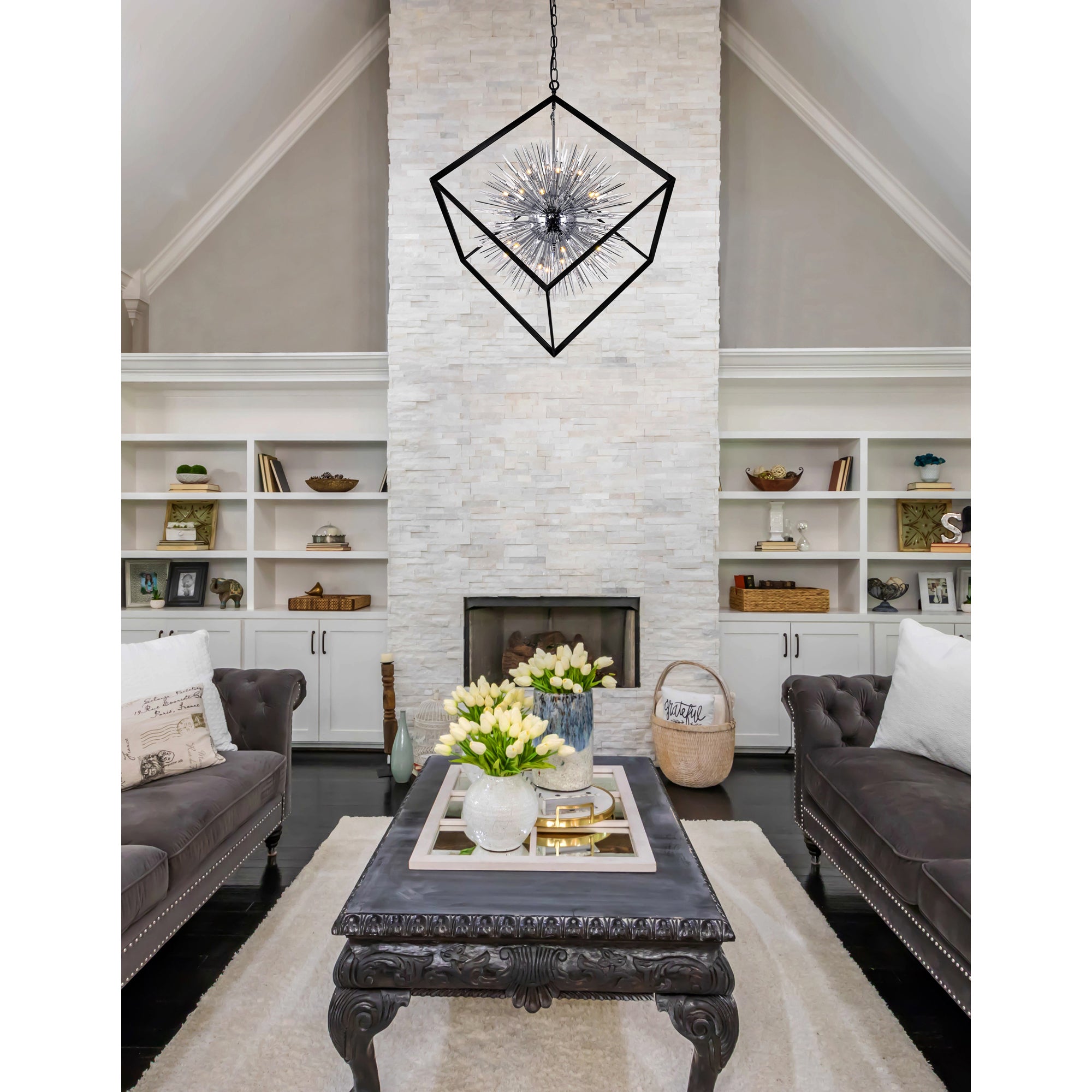 Starburst Light Chandelier With Chrome & Black Finish
