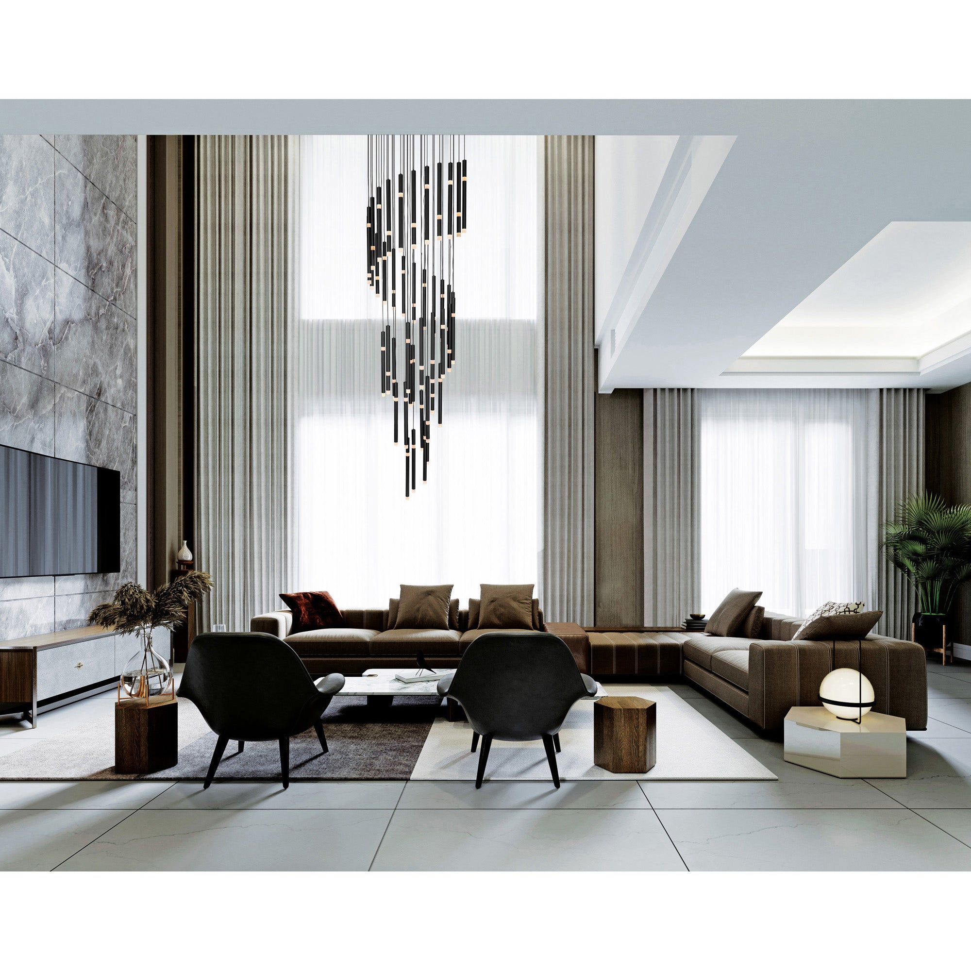 Flute LED Chandelier With Black Finish