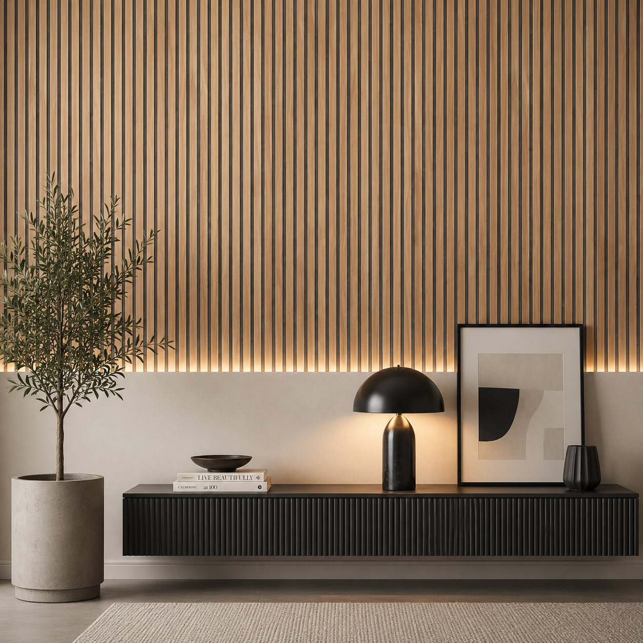 Acoustic Wood Slatwall Panel with Grey Felt