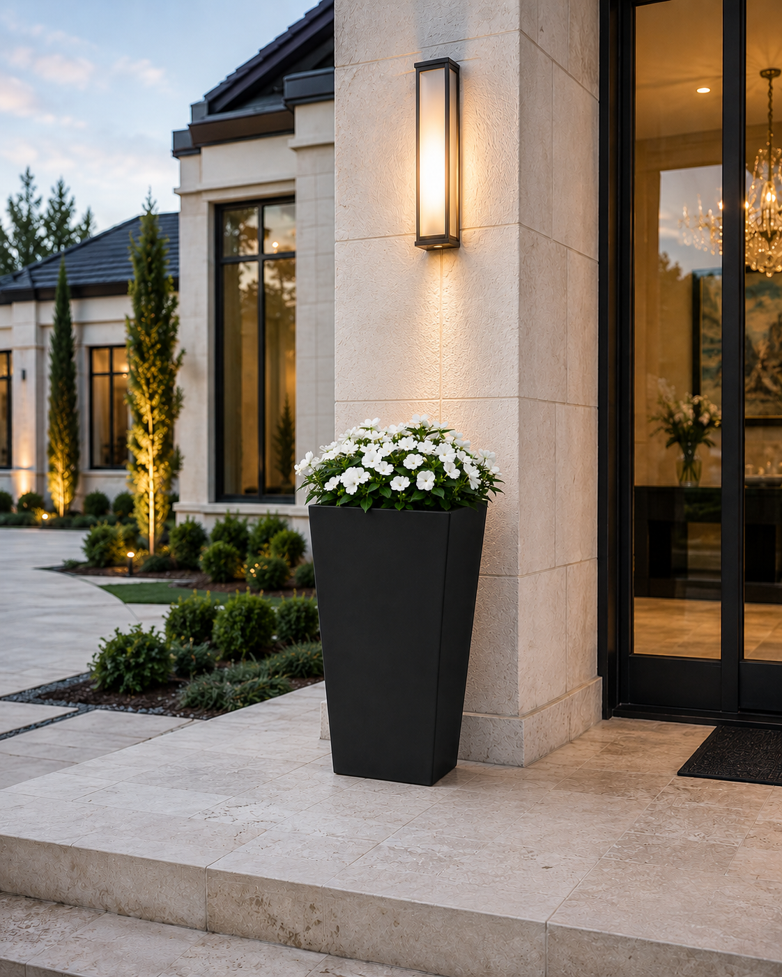 Waterproof Tall Handmade Matte Black Outdoor Planter
