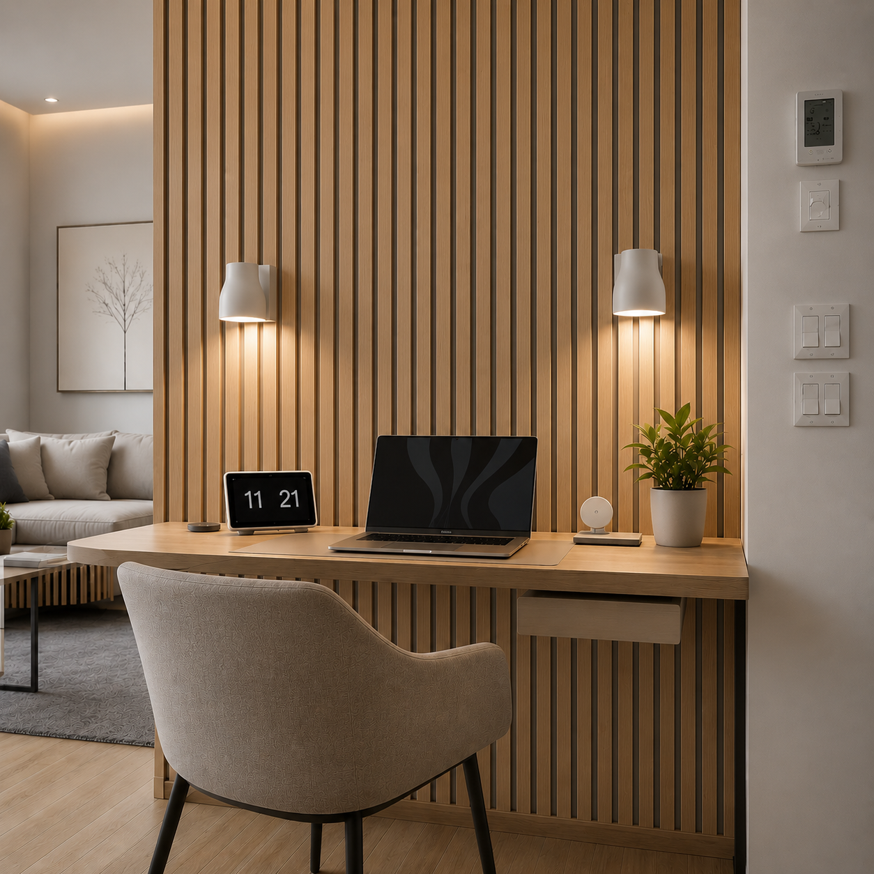 Acoustic Wood Slatwall Panel with Grey Felt