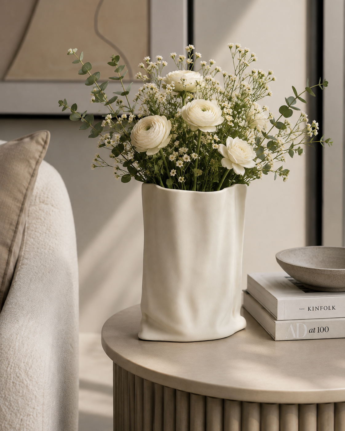 Hand pinched texture paper bag vase - cheese matcha