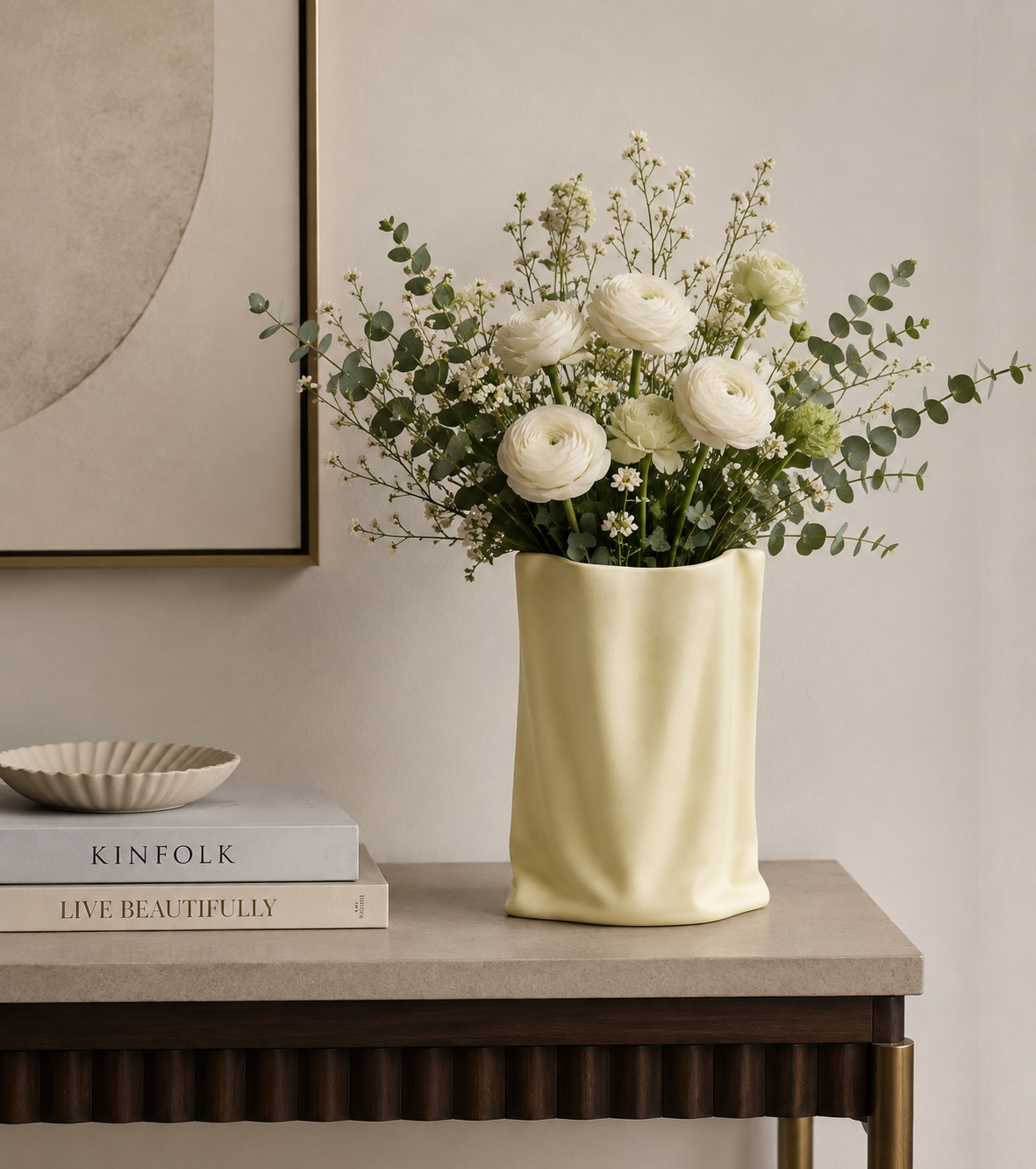 Hand pinched texture paper bag vase - cheese matcha