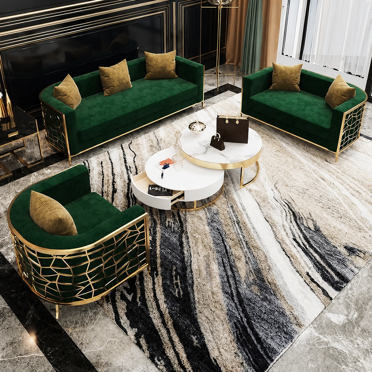 GOLDEN HIVE Modern Velvet Sofa Set