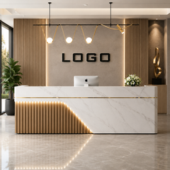 Luxurious Slat Paneled Reception Desk with LED