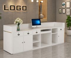Luxurious Slat Paneled Reception Desk with LED