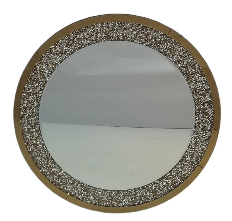 Unique Round Crushed Diamond Crystal  Wall Mirror