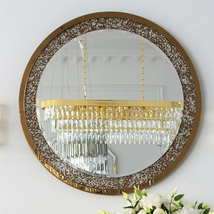 Unique Round Crushed Diamond Crystal  Wall Mirror