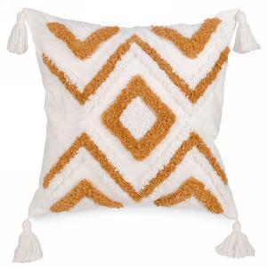 Yellow & white geo. motif cushion