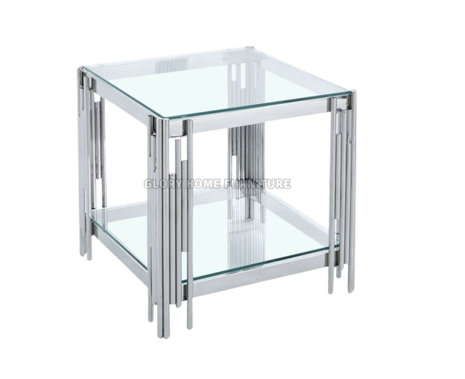 TIDY NEST Glass top Brass Side Table