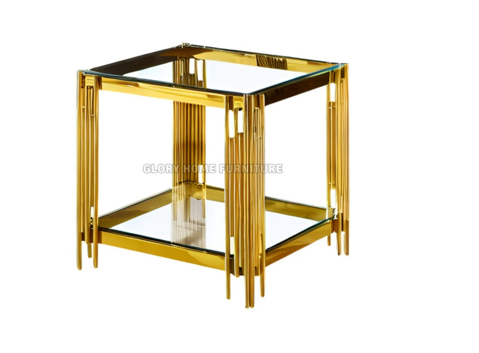TIDY NEST Glass top Brass Side Table