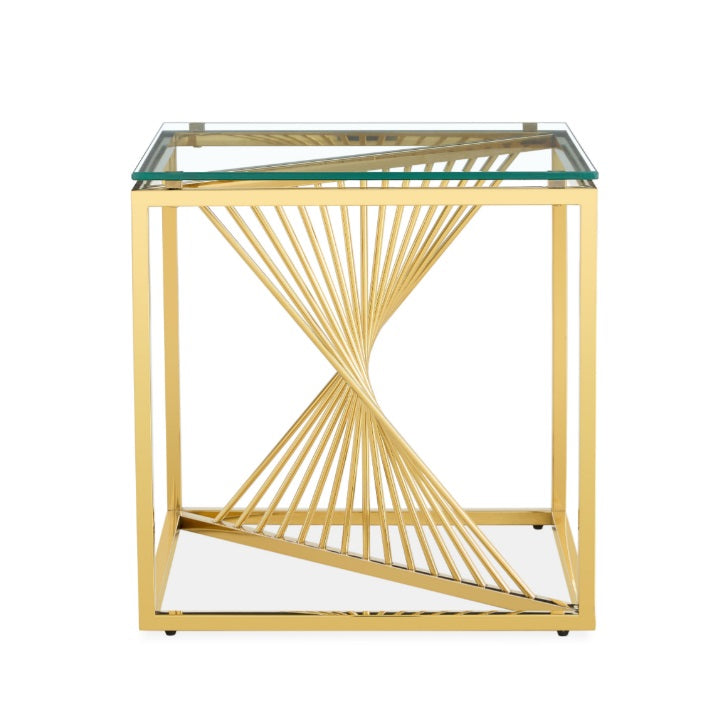 PLINTH Glass top Brass Side Table