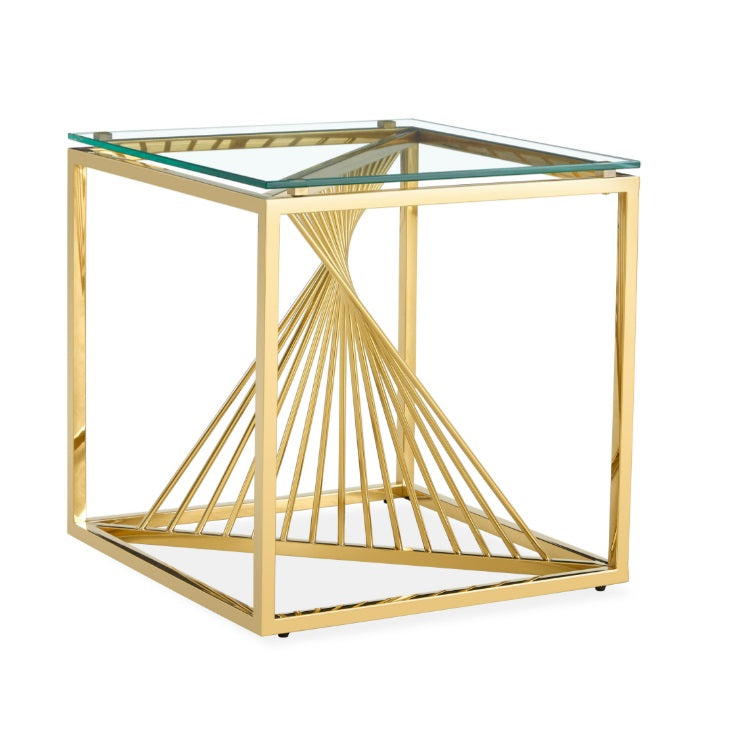 PLINTH Glass top Brass Side Table