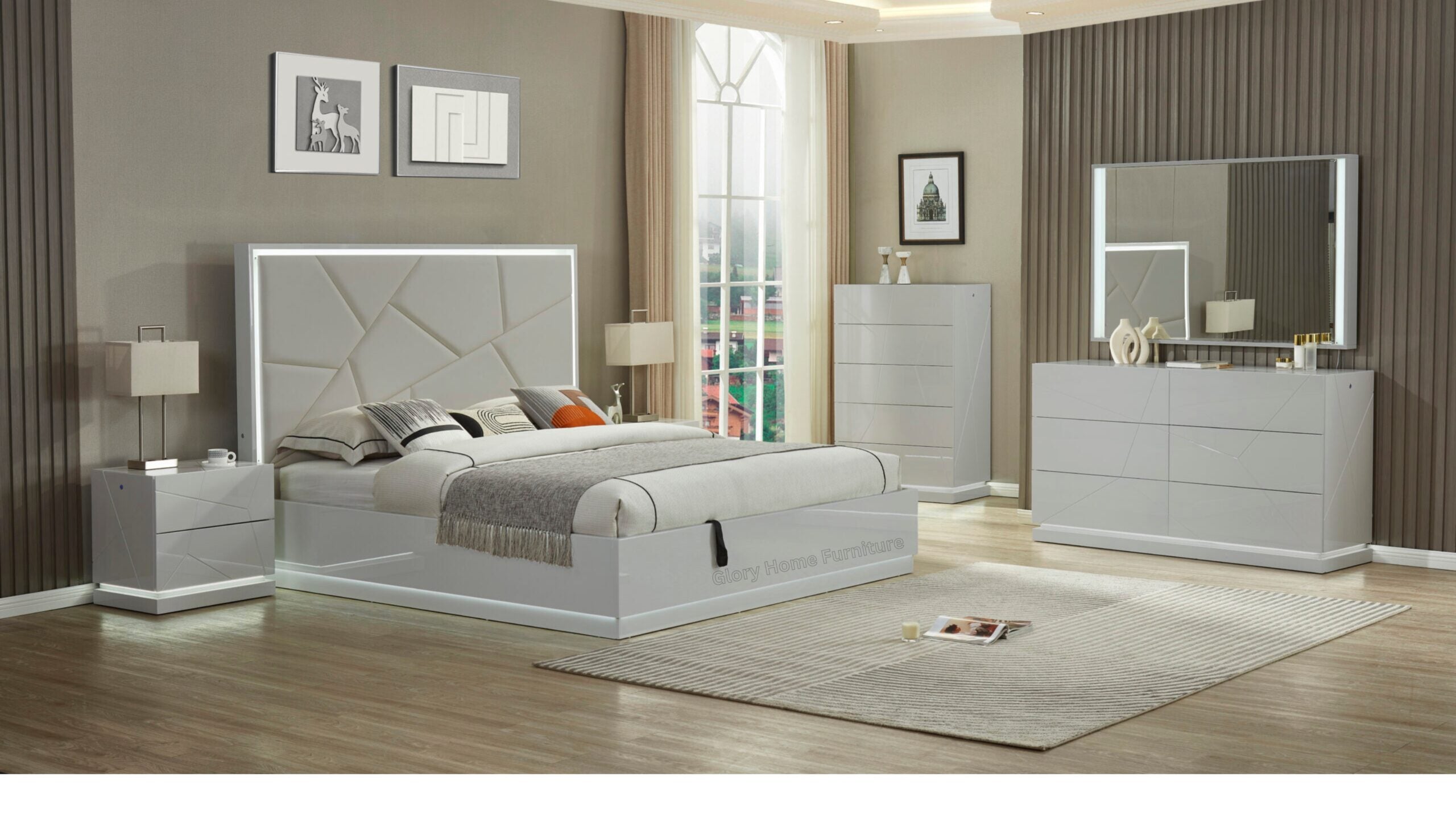 Richmond Lift-top mirrored LED Bed Set