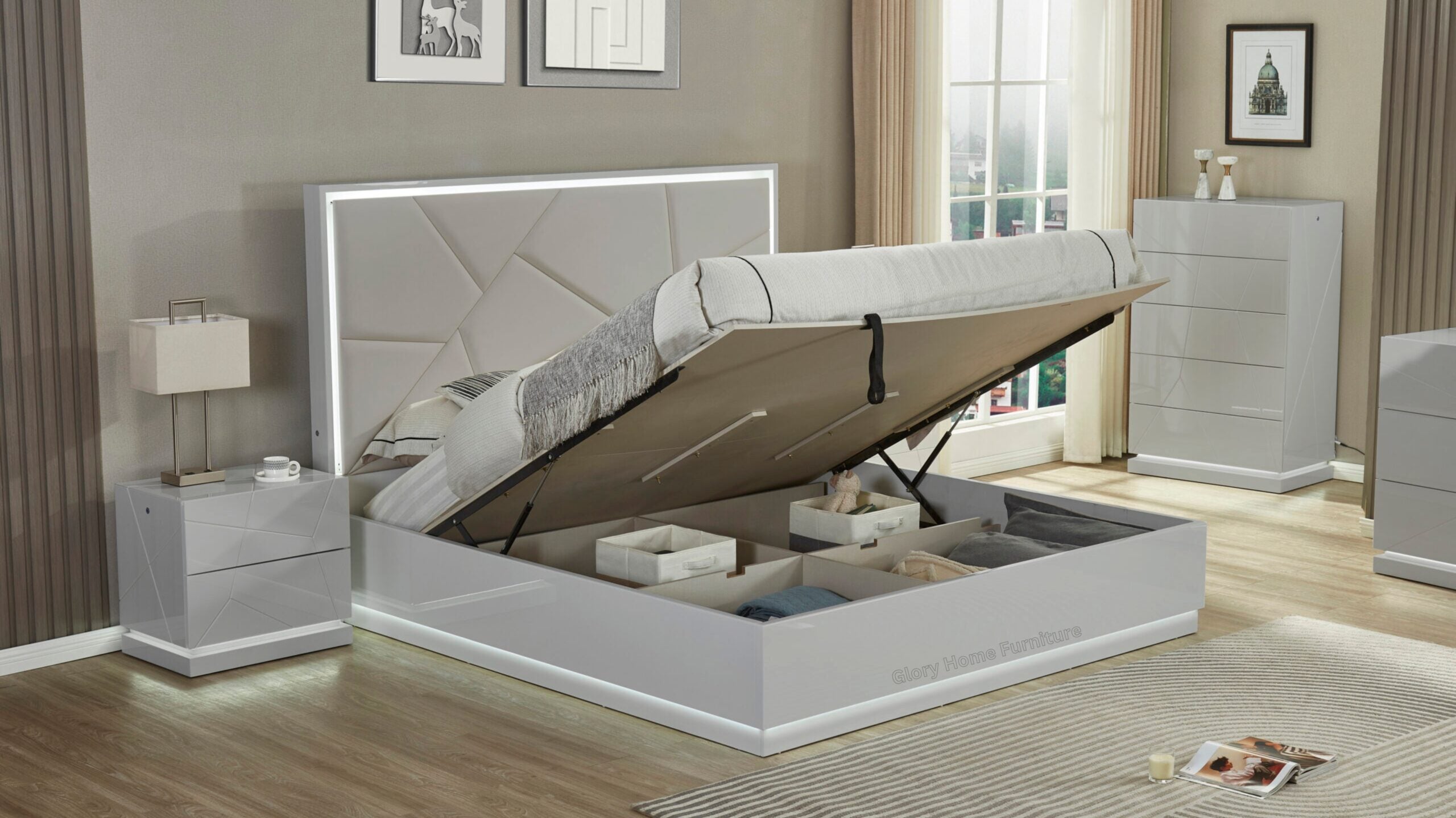 Richmond Lift-top mirrored LED Bed Set