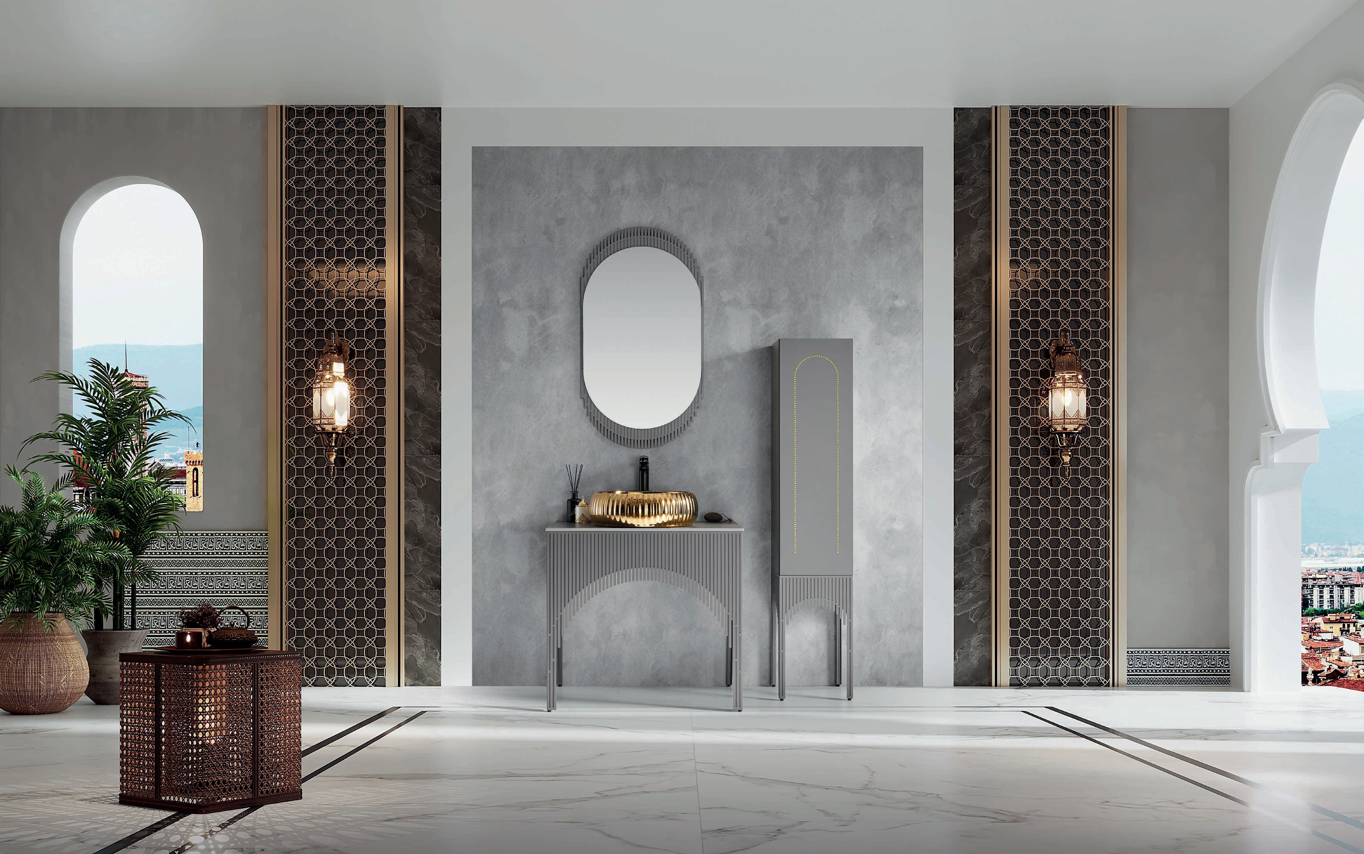 Gray Luxury Stainless Steel Bathroom Vanity Set