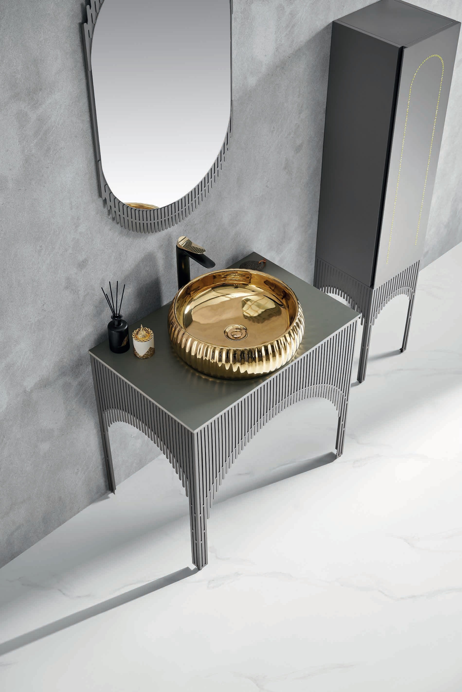 Gray Luxury Stainless Steel Bathroom Vanity Set