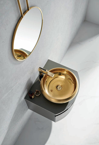 Luxurious Minimalist Gray and Gold Wall mount Bathroom Vanity Set