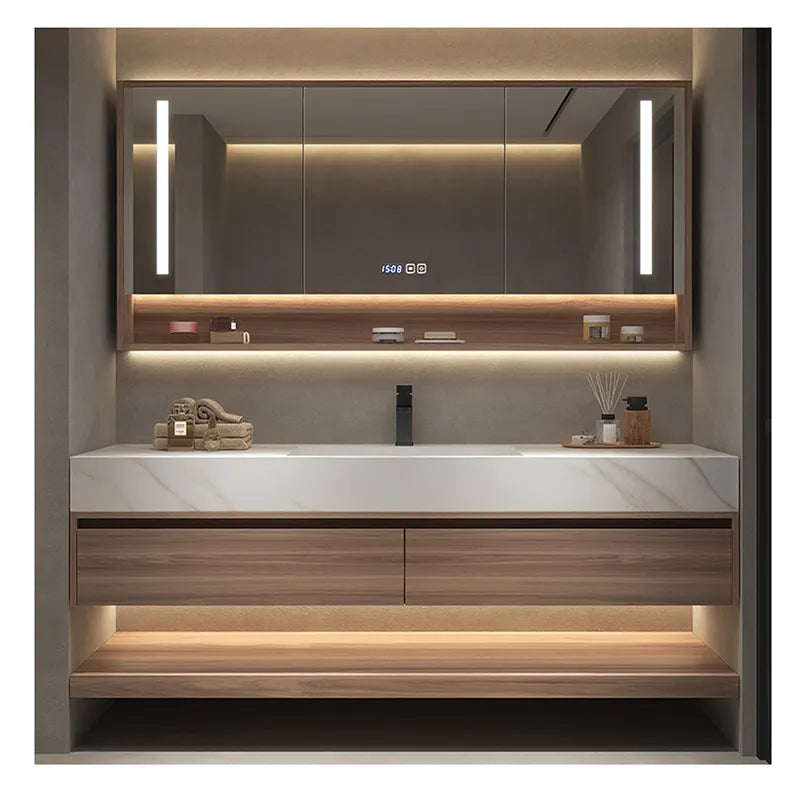 ROYALWOOD Wall Mount Bathroom Vanity & LED Mirror Cabinet Set