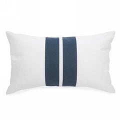 White rect cushion with blue stripes