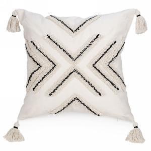 Black & ivory tufted cushion wit tassels
