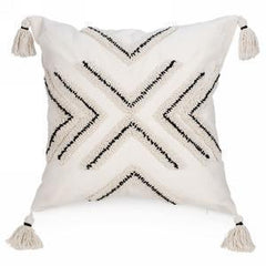 Black & ivory tufted cushion wit tassels