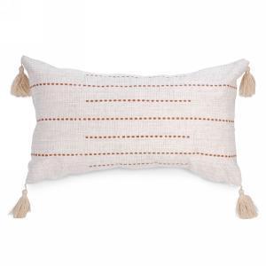 Beige rect cushion dot detail & tassel