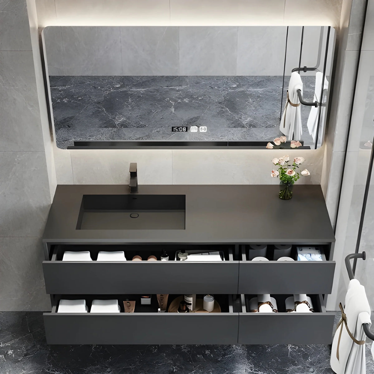 Modern Black Luxury Wall Mount Bathroom Vanity Set