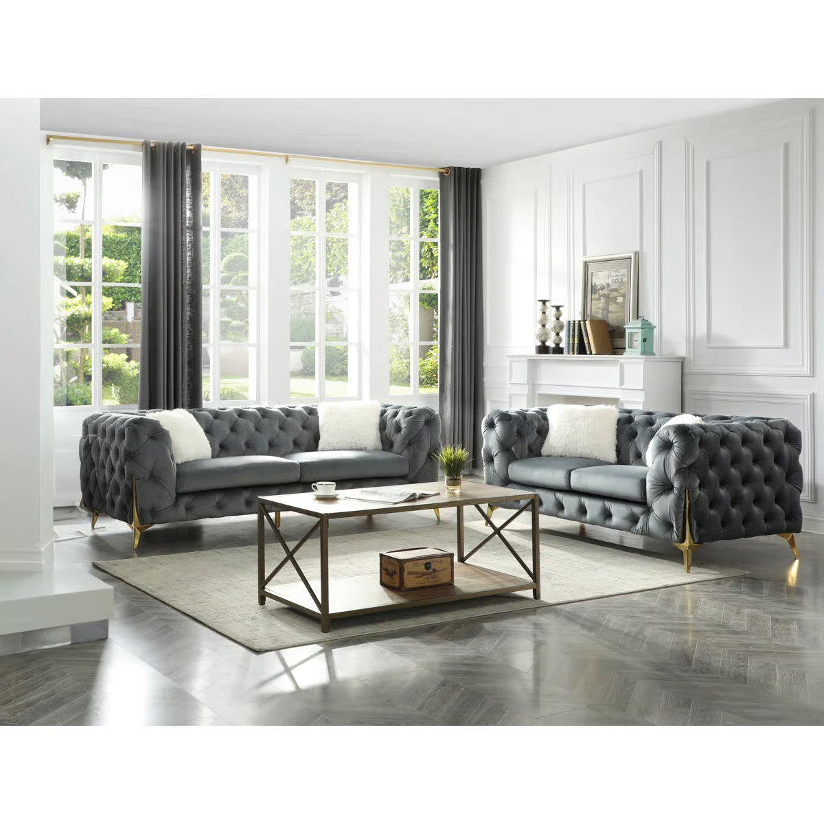 Manchester Tufted Velvet Sofa Set
