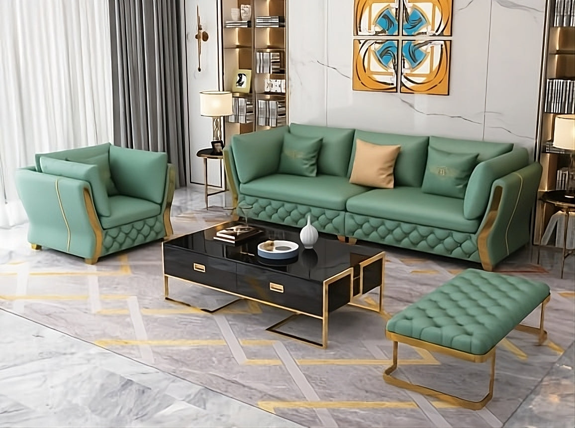 Golden Settee Luxury Leatherette Sofa Set