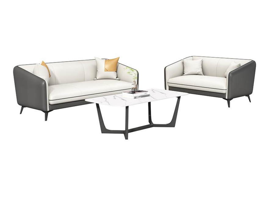 Ivory Elegance White and Gray Leather Office Sofa Set