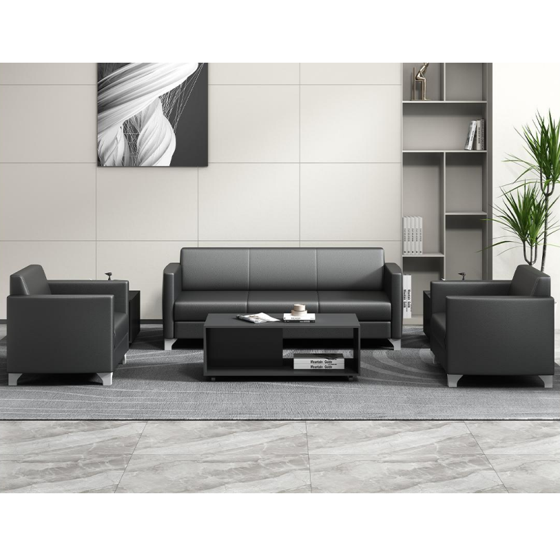 Black Leather Office Sofa Set