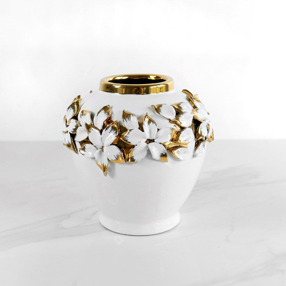 WHITE VASE WITH GOLD FLOWERS