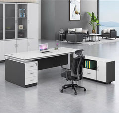 White Modern Office Desk with Mobile Cabinet