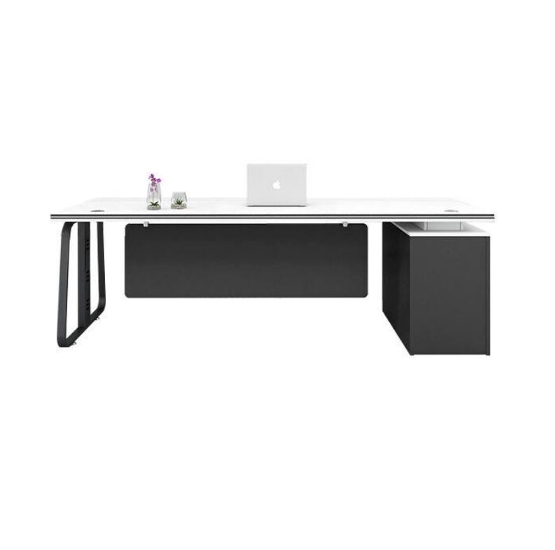 White Modern Office Desk with Mobile Cabinet