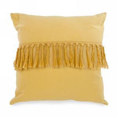Yellow cushion with fringe